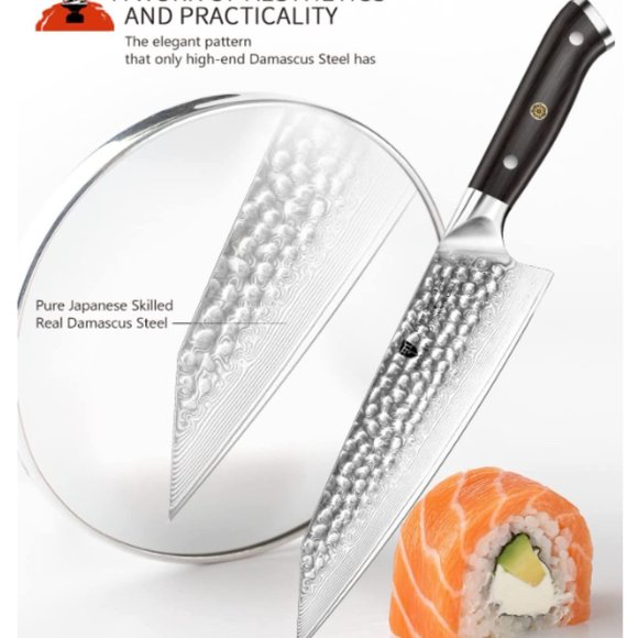 DAMASCUS STEEL "DUO" - VG10 STEEL - JAPANESE STYLE KNIVES w/ HAMMERED TEXTURE - Picture 3 of 14